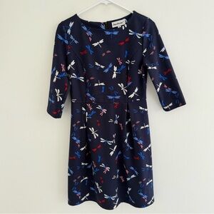 Dan Munier Blue Dragonfly Print Mini A Line Dress Small